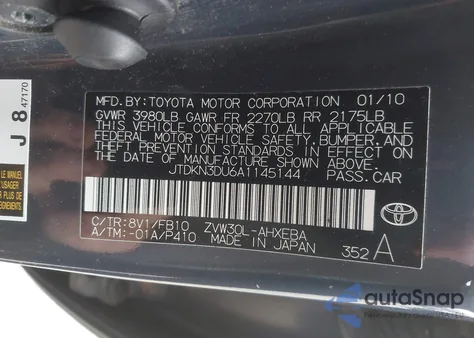 2010 Toyota Prius Ii from USA, damaged, VIN JTDKN3DU6A1145144